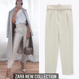 Zara Cream Dress Pant with Belt XS